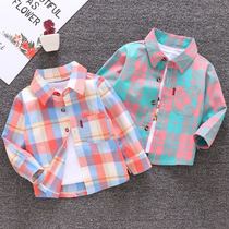 Spring autumn boy long sleeve shirt pure cotton slim fit children childrens clothes baby jacket baby jacket baby plaid lining clothes