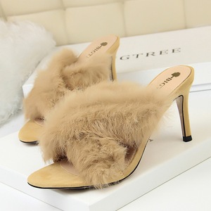 Han edition 798-1 new fashion elegant shoes fine with high heels rabbit cross dewy toe banquet plush slippers