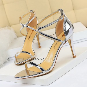 126-A8 European and American wind fashion sexy nightclub peep-toe metallic cross with fine with high heels sandals wom