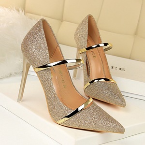 9511-19 European and American wind sexy high-heeled shoes lighter point sequins cloth nightclub show tall with one word 