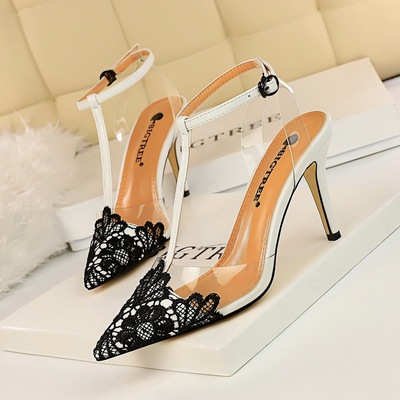 968-1 han edition style banquet transparent barefoot shoes high heel with lace pointed T with sandals, high heels