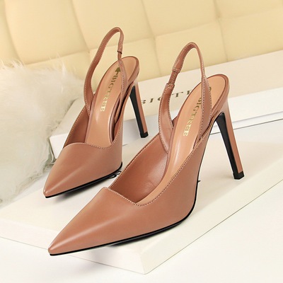 6875-2 the European and American wind fashion high heel with shallow mouth pointed hollow out after strappy fashion prof