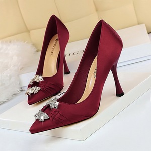 2272-1 the European and American fashion wind elegant banquet for women's shoes with high heels satin diamond metal