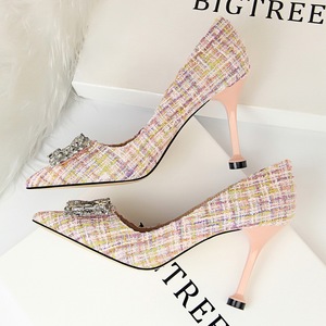 Han edition banquet high heels since 278-9 with cloth cover shallow mouth pointed sexy show thin metal diamond single sh