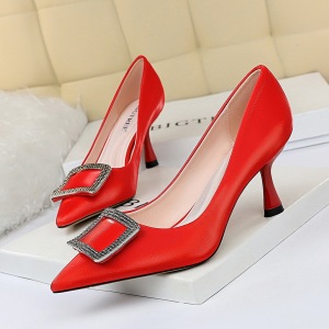 1266-6 European and American fashion professional OL wind high-heeled glass with silk light mouth pointed metal diamond 