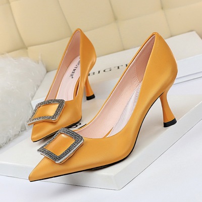 1266-6 European and American fashion professional OL wind high-heeled glass with silk light mouth pointed metal diamond 