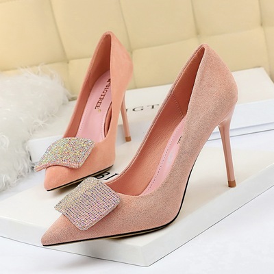 825-2 han edition high heels and sexy party shoes high heel with suede shallow pointed mouth shining diamond single shoe