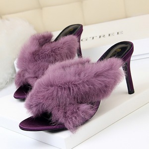 Han edition 798-1 new fashion elegant shoes fine with high heels rabbit cross dewy toe banquet plush slippers