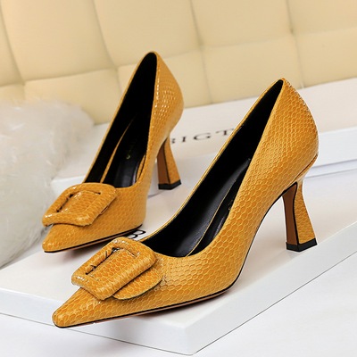 1878-8 European and American professional OL serpentine sexy high-heeled shoes lighter pointed single shoe buckle shoes 