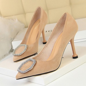 0755-2 han edition party shoes high heel with suede shallow mouth pointed sexy show thin metal diamond single shoe buckl