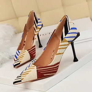 925-8 han edition spell cloth surface high heels for women's shoes with ultra fine with shallow mouth pointed fashi