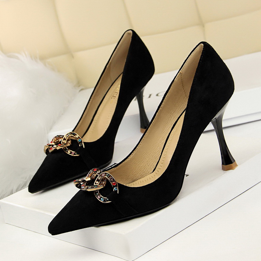 1917-1 han edition fashion sexy show thin banquet for women's shoes with high heels suede shallow mouth pointed met