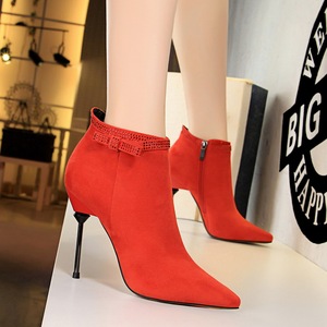 663-8 han edition style banquet short canister boots with ultra fine with suede tip diamond sexy show thin short boots