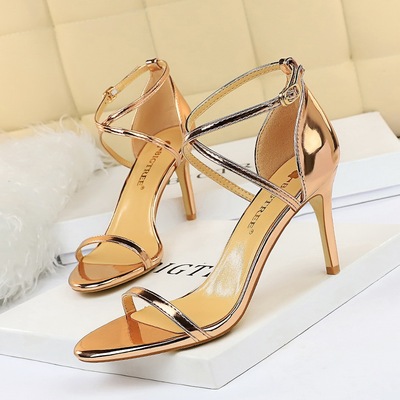 126-A8 European and American wind fashion sexy nightclub peep-toe metallic cross with fine with high heels sandals wom