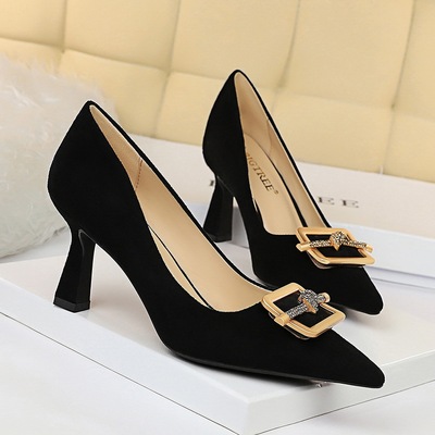 1878-3 European and American wind fashion sexy party shoes with high heels suede shallow mouth pointed diamond square bu