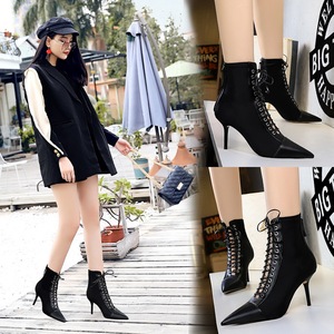 8788-3 European and American style restoring ancient ways with high heels with hollow out cross bind pointed a pedicure