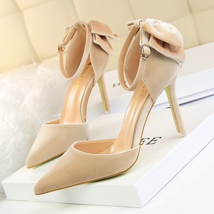 8313-2 han edition shoes high heel with suede shallow mouth pointed bow with a word after hollow hollow out sandals