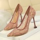 17175-11 European and American wind fashion sexy lace hollow out mesh nightclub show thin shallow mouth pointed high-heeled women's shoes