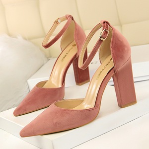 293-2 han edition contracted for women’s shoes with hollow thick with high light mouth pointed suede sexy show thin sing