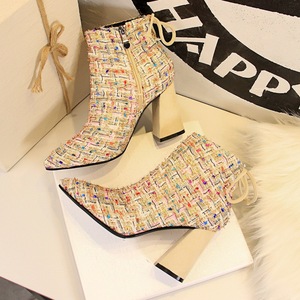 737-3 European and American wind fashion sexy nightclub show thin short tube female boots with color matching woven shor