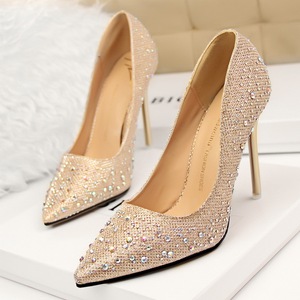 305-1 han edition style sweet and delicate elegant high heel with shallow mouth thin point the lottery drill diamond sin