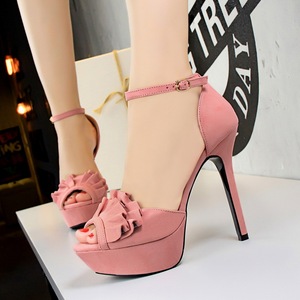 2760-2 han edition sweet high heels high with waterproof suede hollow-out bowknot fish mouth one word with sandals