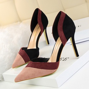 8313-1 han edition fashion show thin thin and sexy high-heeled shallow mouth pointed hollow suede color matching hollow 