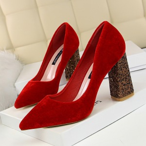 828-6 European and American wind sexy nightclubs with suede high heels for women’s shoes sequins thick with shallow mout