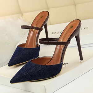 86-6 han edition baotou slippers high heel with sexy thin shallow mouth pointed cowboy cloth cover a word and women slip