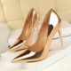 9511-7 European and American wind fashion metal with high heels for women's shoes with shallow mouth pointed sexy nightclub show thin single shoes