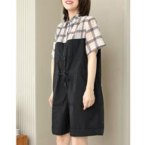 Xiao said fashion design sense Han version casual loose display slim checkered shirt one-piece pants shorts female summer