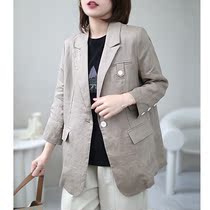 Xiao said minimalist temperament Han version Leisure loose commuter Thin Pure Color Linen Suit Jacket Woman 70% sleeves