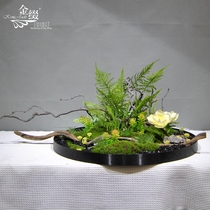 Jinzhu original dining table large round table turntable middle new Chinese style desktop decoration soft decoration miniature landscape bonsai flower arrangement