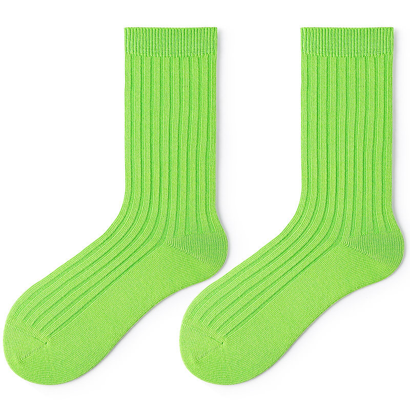 illusionboy百搭款荧光绿色荧光黄色彩色棉袜中筒袜运动情侣袜