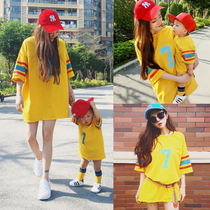 Parent-child outfit 2021 summer a family of three loose baseball uniform Nursing T-shirt mother and child mother and daughter outfit Western style pure cotton short-sleeved