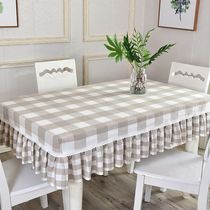 Fabric cotton linen hipster minimalist tablecloth table set lattice cloth small checkered student desk tablecloth tea set