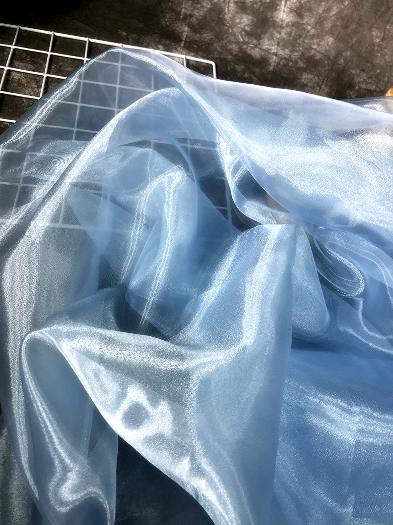 水光纱布料液态布料涤纶风衣水晶丝玻璃纱蓝色水晶缎汉服欧根纱