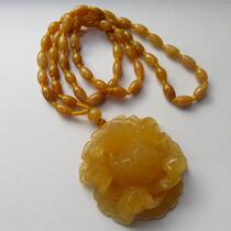 Natural Yunnan Huanglong jade peony peony flower pendant pendant pendant jade pendant 100 lap sweaters chain Mudan necklace woman with gift