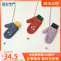 Cloud Dot factory Women winter plus suede thickened warm plush student cute full finger and finger with rope hanging neck gloves
