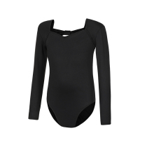 swiga autumn and winter childrens dance one-piece long-sleeved elastic ballet practice suit imitation cotton spandex bow black