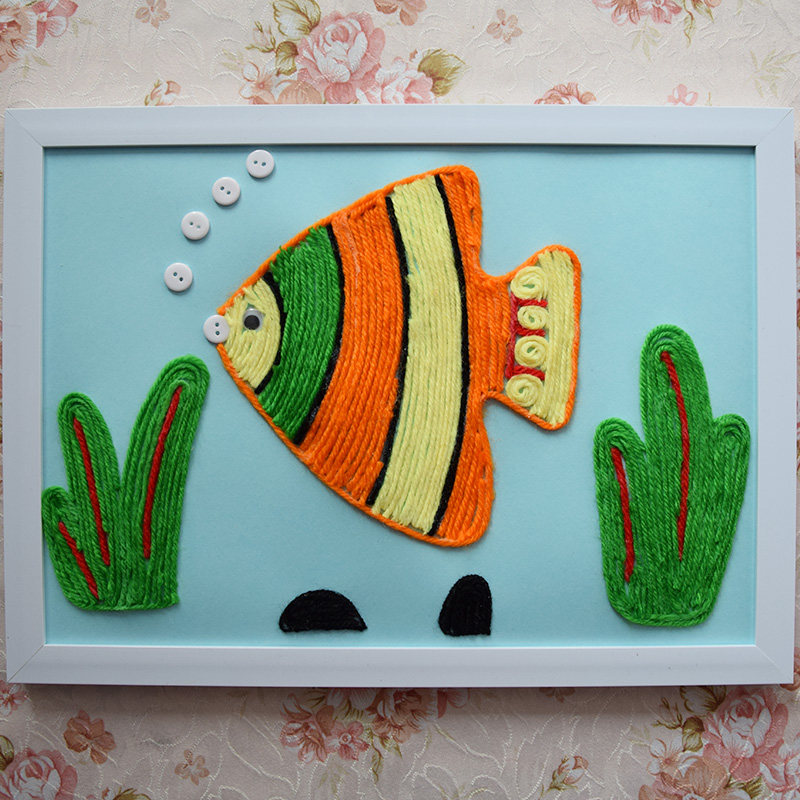 包邮儿童手工diy创意材料包毛线纽扣画趣味亲子手工贴画 海底世界