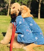 (Christmas Pet Denim) Satsuma Dubin Golden Dog Clothes Snowflake Lapel Cotton Wash Double Breasted