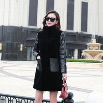 Haining fur lamb fur wool one-piece womens coat mid-length leather down jacket womens jacket leather leather jacket