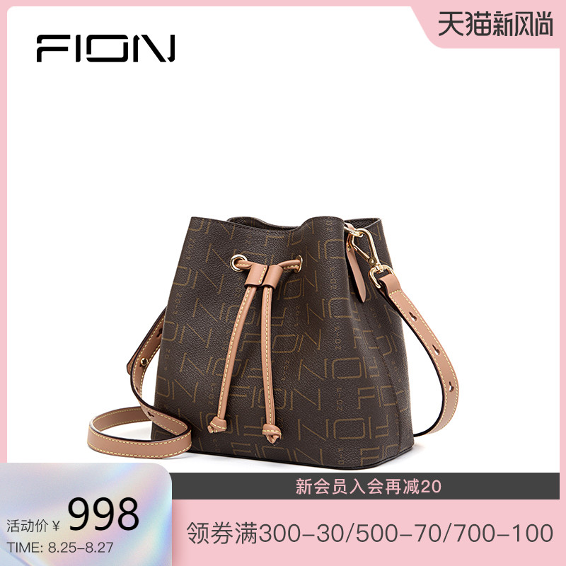 fion菲安妮老花女包新款时尚斜挎包单肩抽带