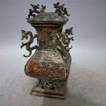 Imitation ancient handicraft workmanship exquisite ladle pulp Waterloo bronze ware inscription hollowed bottom tetragonal bottle pendulum