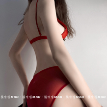 Orange meow sweet girl sexy inside red French comfortable rimless bra set Womens thin underwear