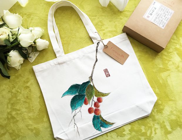 倾心手绘persempre18花草彩色颜料手工绘制独家特别定制棉帆布包