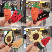 Childrens wool knitted fruit hairclip girl hairpin clip headdress Korean Princess cute side bangs clip