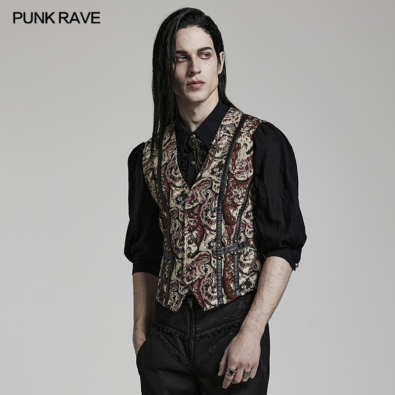 小破亚文化 PUNK RAVE pr朋克状态男装 goth骷颅头/猫咪提花马甲