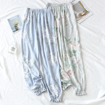 Cotton silk thin style sleeping pants spring summer and anti-mosquito pants Home pants lady cotton long pants small foot closing bunches soft and comfortable